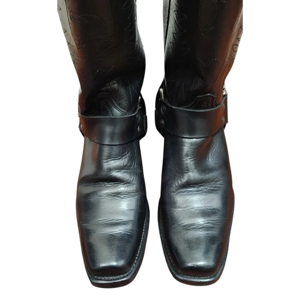 Texas USA Made Black Leather Western Harness Boots Eagle Detail Men’s 9